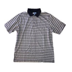Jos A. Bank leadbetter golf polo shirt. Grey & black striped shirt. 3 buttons. M